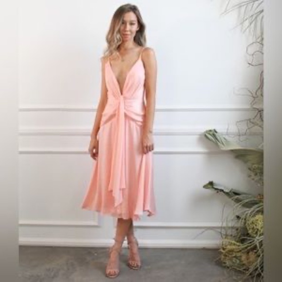 KATIE MAY - Blush pink, shimmer, plunge neckline,/flowy midi-dress. - Picture 1 of 3
